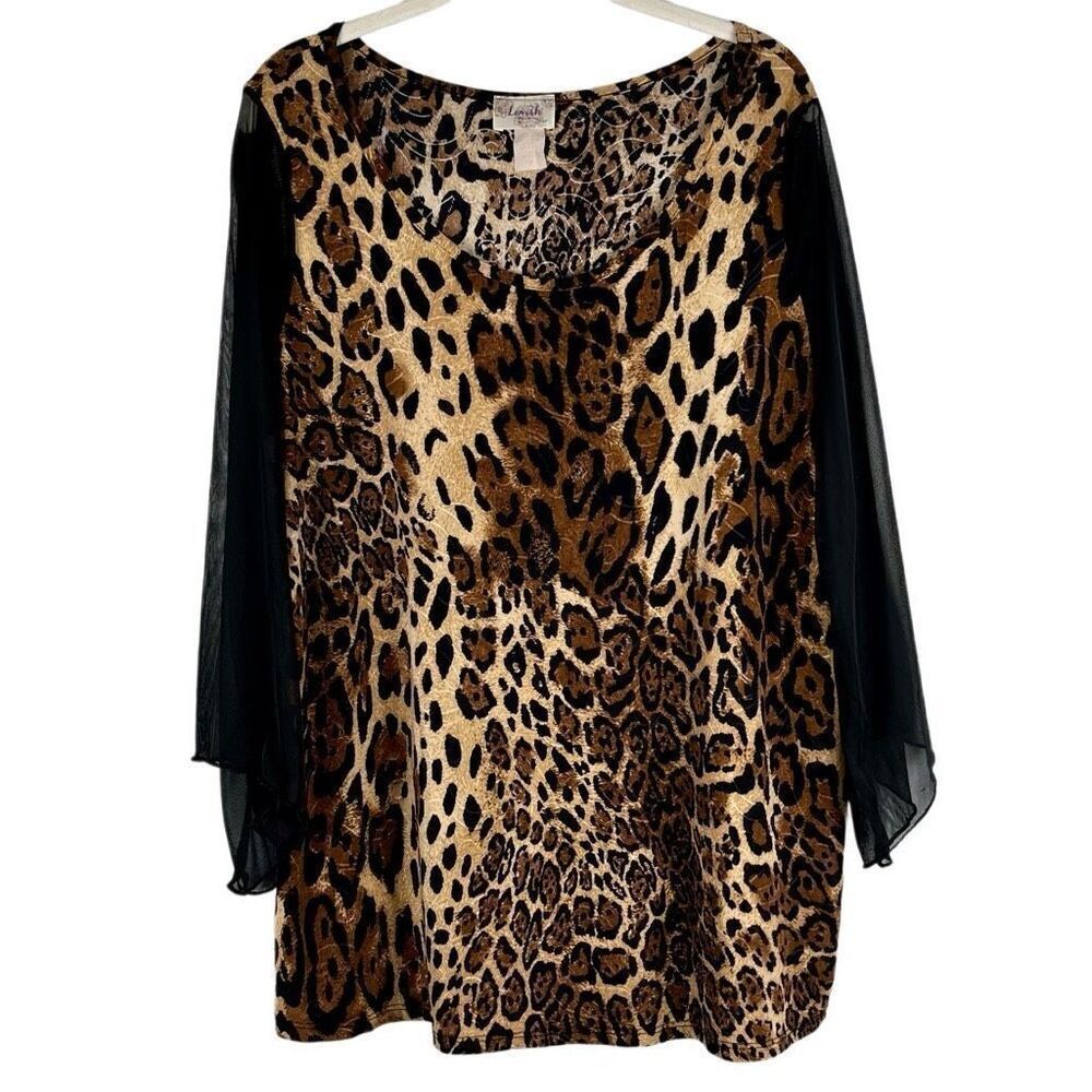 Lavish Animal Print Cheetah Sheer 3/4 Sleeve Blouse 1X